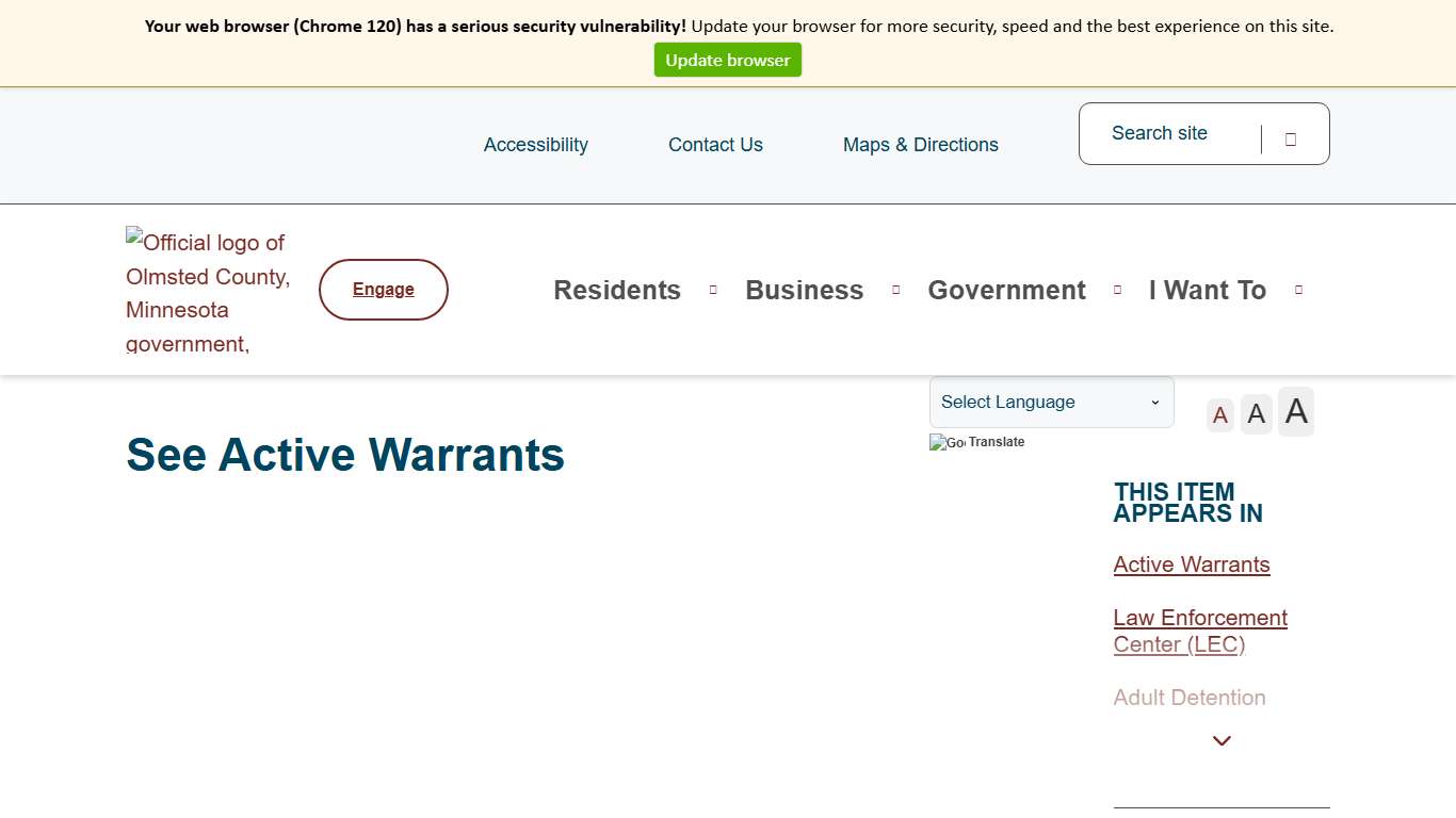 See Active Warrants Olmsted County, MN