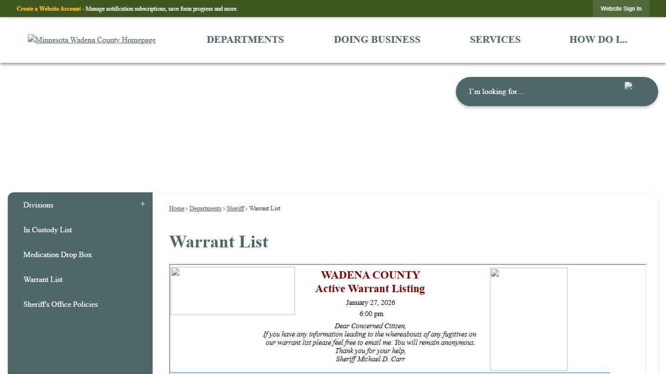 Warrant List Wadena County, MN - Official Website